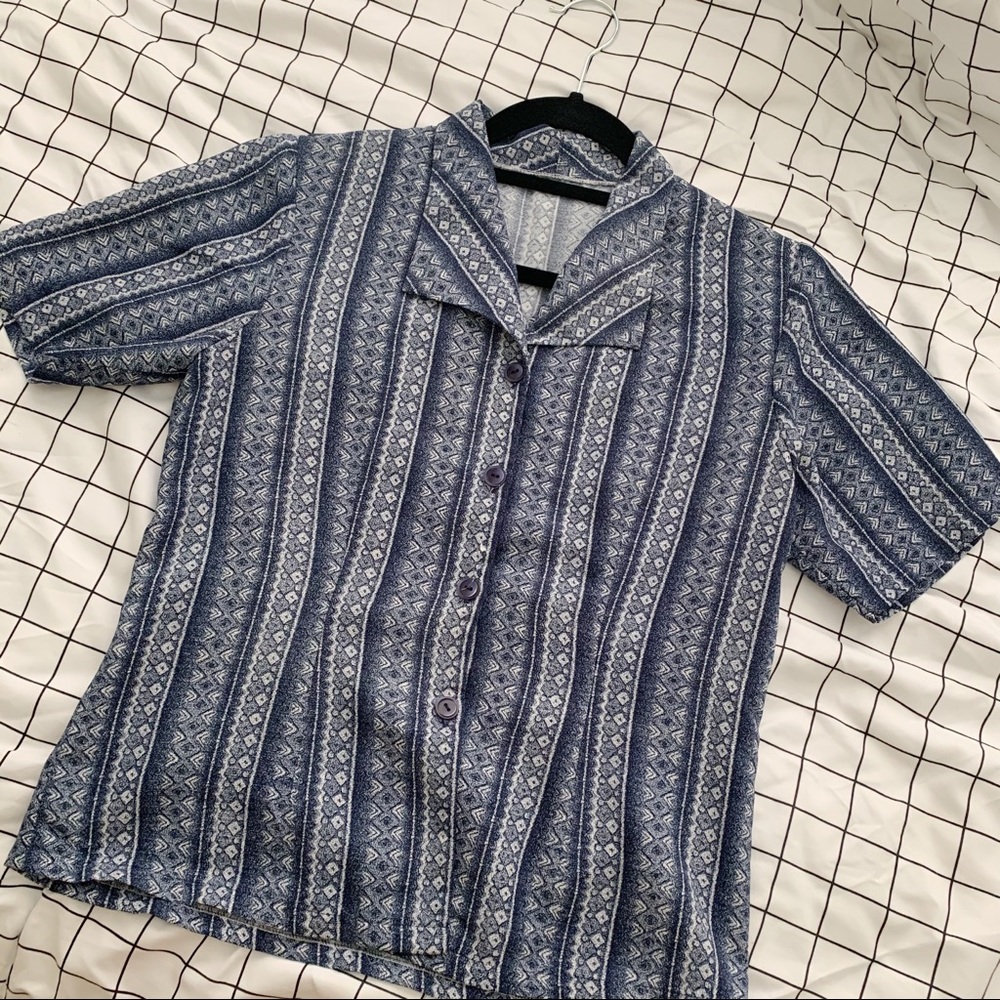 Retro Blue Patterned Button Up [S]